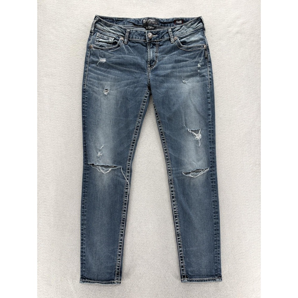 Silver Jeans Boyfriend Jeans Womens 32x29 Blue Med Wash Distressed Stretch Y2K